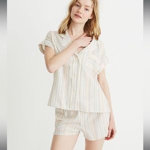 Madewell Rainbow Striped Pajama Set Medium Flannel  PJ Top and Shorts 🌈